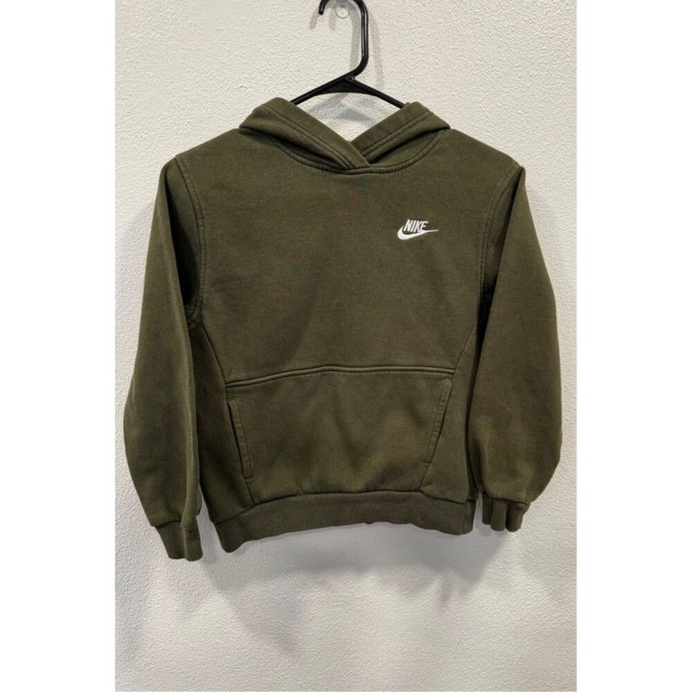 Nike Olive Green Pullover Hoodie Sweatshirt Embroidered Logo Kids M